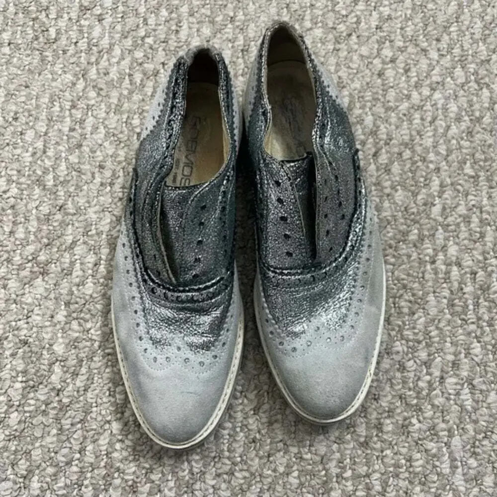 Boemos gray silver Oxford loafers slip on shoes leather size 38
